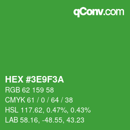 Color code: HEX #3E9F3A | qconv.com