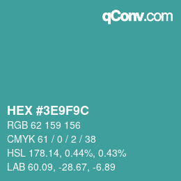 颜色代码: HEX #3E9F9C | qconv.com