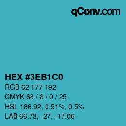 カラーコード: HEX #3EB1C0 | qconv.com