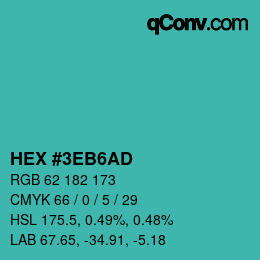 カラーコード: HEX #3EB6AD | qconv.com