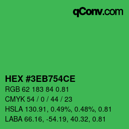 Code couleur: HEX #3EB754CE | qconv.com