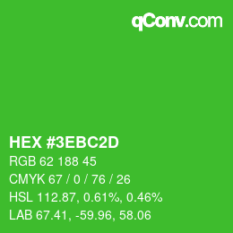 Farbcode: HEX #3EBC2D | qconv.com
