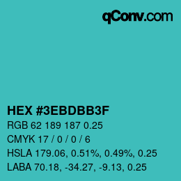 Farbcode: HEX #3EBDBB3F | qconv.com