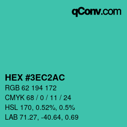 颜色代码: HEX #3EC2AC | qconv.com