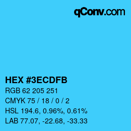 颜色代码: HEX #3ECDFB | qconv.com