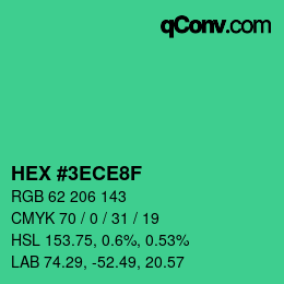 カラーコード: HEX #3ECE8F | qconv.com