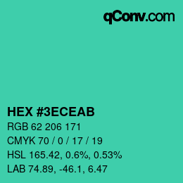 颜色代码: HEX #3ECEAB | qconv.com