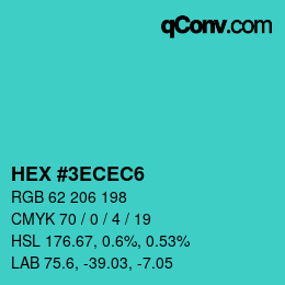 カラーコード: HEX #3ECEC6 | qconv.com