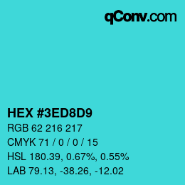 颜色代码: HEX #3ED8D9 | qconv.com