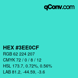 カラーコード: HEX #3EE0CF | qconv.com