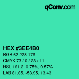カラーコード: HEX #3EE4B0 | qconv.com
