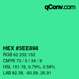 カラーコード: HEX #3EE898 | qconv.com
