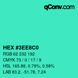 カラーコード: HEX #3EE8C0 | qconv.com