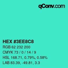 カラーコード: HEX #3EE8C8 | qconv.com