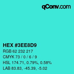 Color code: HEX #3EE8D9 | qconv.com