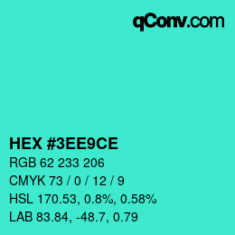 カラーコード: HEX #3EE9CE | qconv.com