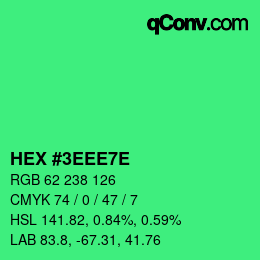 Color code: HEX #3EEE7E | qconv.com