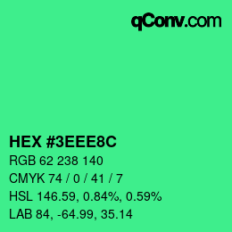 Color code: HEX #3EEE8C | qconv.com