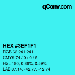 颜色代码: HEX #3EF1F1 | qconv.com