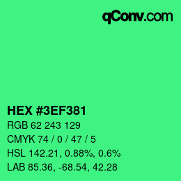 Farbcode: HEX #3EF381 | qconv.com