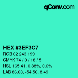 Color code: HEX #3EF3C7 | qconv.com