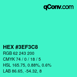 カラーコード: HEX #3EF3C8 | qconv.com
