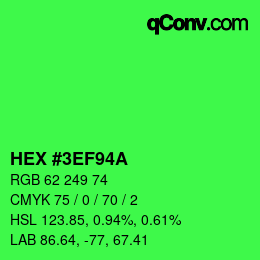 Color code: HEX #3EF94A | qconv.com
