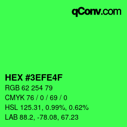 Color code: HEX #3EFE4F | qconv.com