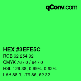 Color code: HEX #3EFE5C | qconv.com