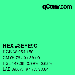カラーコード: HEX #3EFE9C | qconv.com