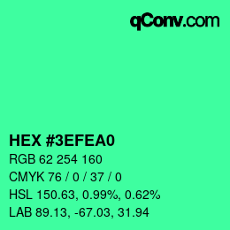 Farbcode: HEX #3EFEA0 | qconv.com