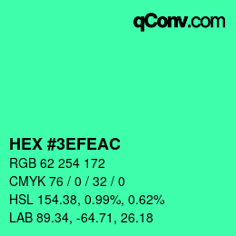 カラーコード: HEX #3EFEAC | qconv.com
