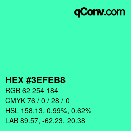 カラーコード: HEX #3EFEB8 | qconv.com