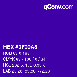 Color code: HEX #3F00A8 | qconv.com