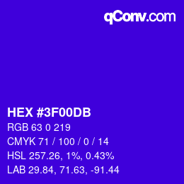 颜色代码: HEX #3F00DB | qconv.com