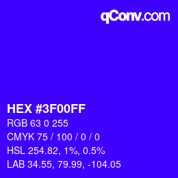 カラーコード: HEX #3F00FF | qconv.com