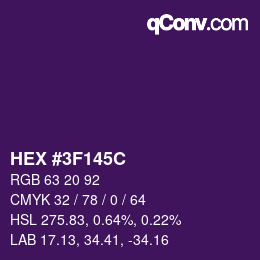 颜色代码: HEX #3F145C | qconv.com