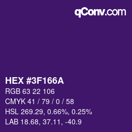 Color code: HEX #3F166A | qconv.com
