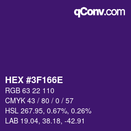 Color code: HEX #3F166E | qconv.com