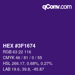 颜色代码: HEX #3F1674 | qconv.com