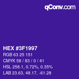 カラーコード: HEX #3F1997 | qconv.com