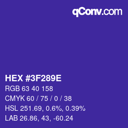 Color code: HEX #3F289E | qconv.com