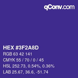 Color code: HEX #3F2A8D | qconv.com