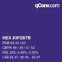 Color code: HEX #3F2B7B | qconv.com