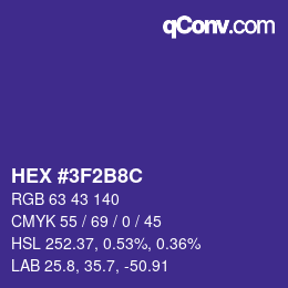 Color code: HEX #3F2B8C | qconv.com