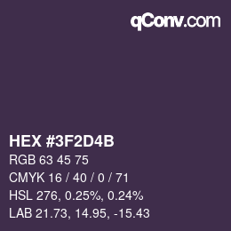 Color code: HEX #3F2D4B | qconv.com