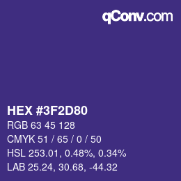 Color code: HEX #3F2D80 | qconv.com