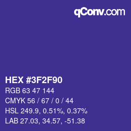 Color code: HEX #3F2F90 | qconv.com