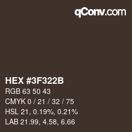Color code: HEX #3F322B | qconv.com