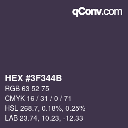 Color code: HEX #3F344B | qconv.com